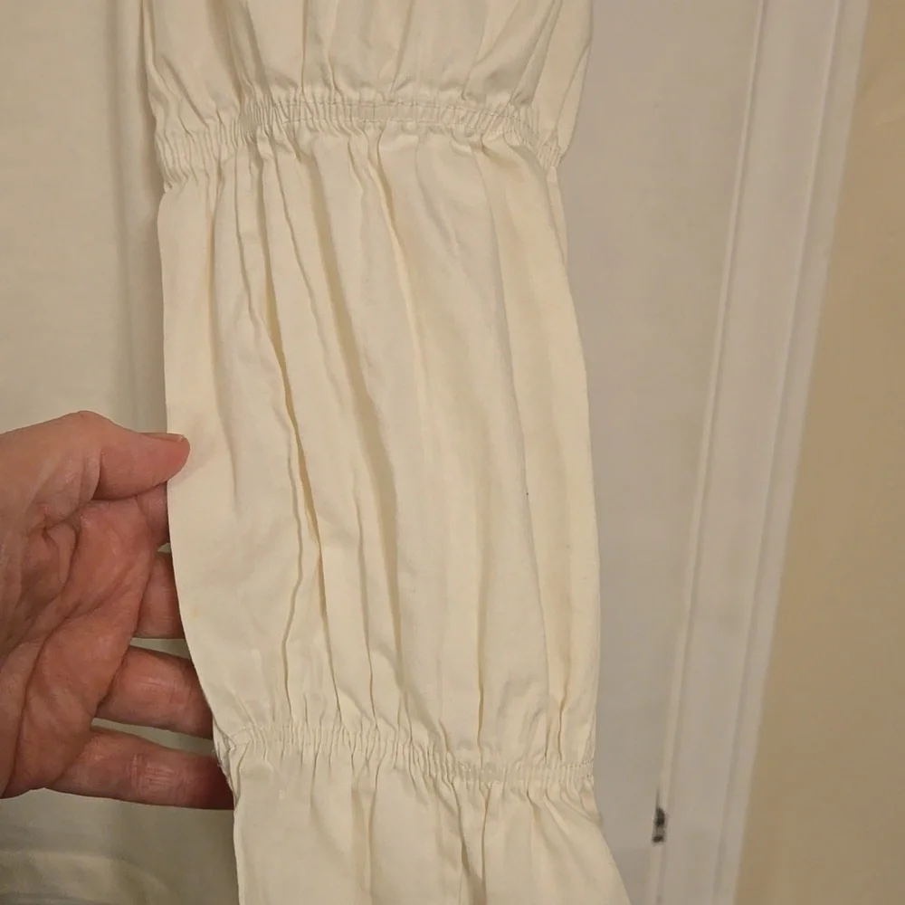 New York & Company Cream Blouse with Puff Sleeves